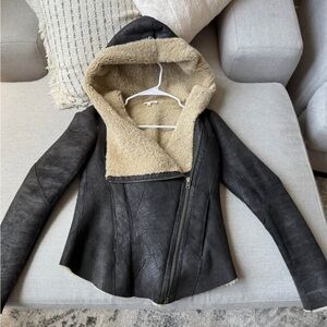 Women's Faux Leather Jacket with Cream Lining